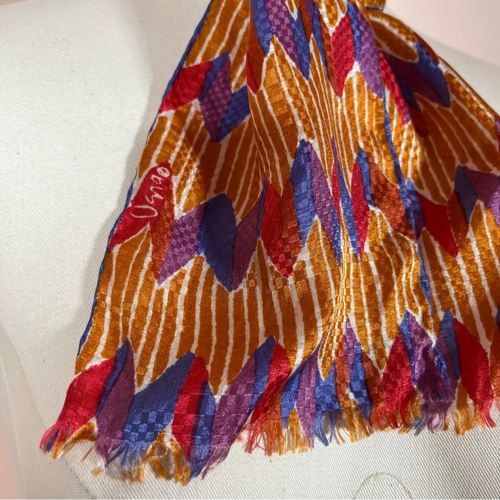 Vera Vintage 1950 60 art deco MCM Silk Hand rolled Copper Cravat Bow Neck Scarf